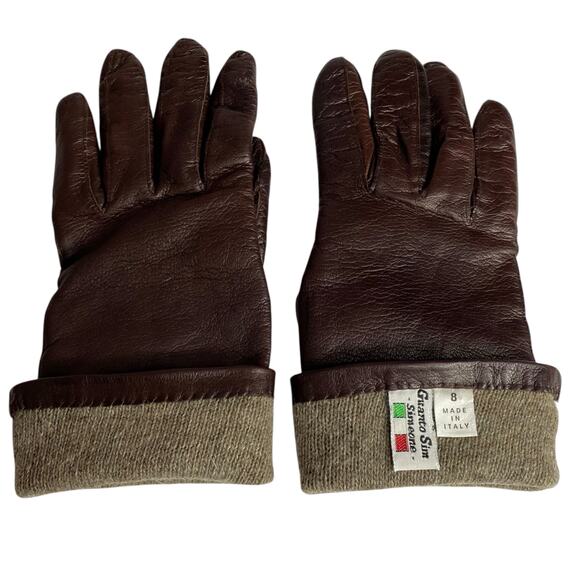 Vtg Guanto Sim Simeone Leather Driving Gloves Womens 8 Brown Wool Lined Italy - Picture 10 of 13